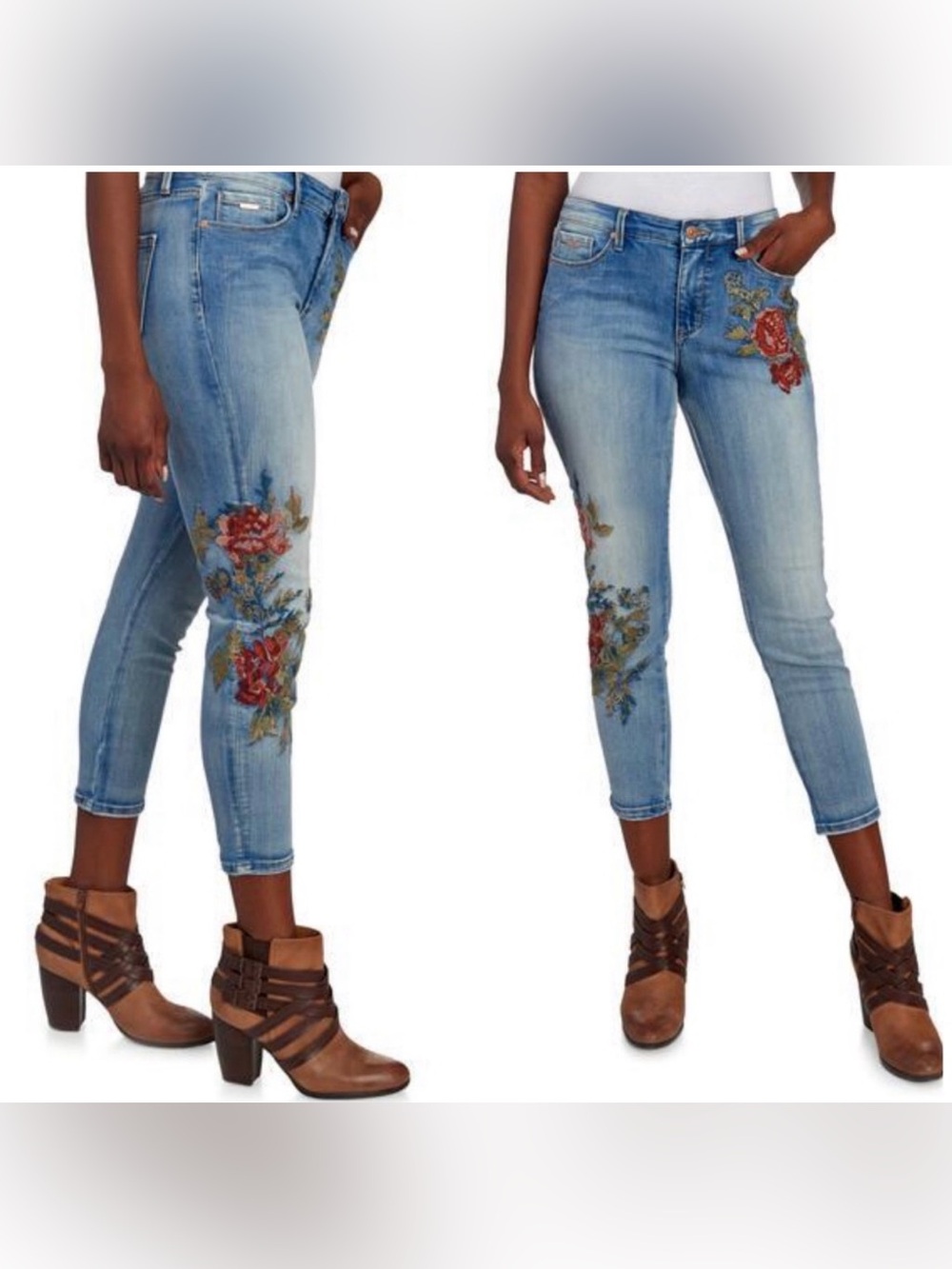 Nine West Gramercy Skinny Ankle Floral Embroidered Skinny Jeans 12